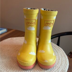 Joules Yellow Cloud Rain Boots with Pink Trim